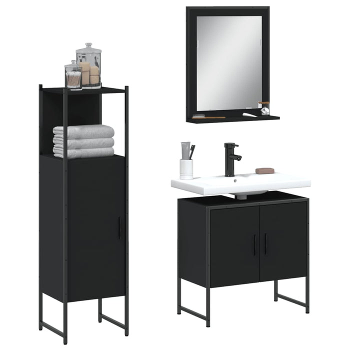 Set di Mobili da Bagno 3 pz Nero in Legno Multistrato 3214344