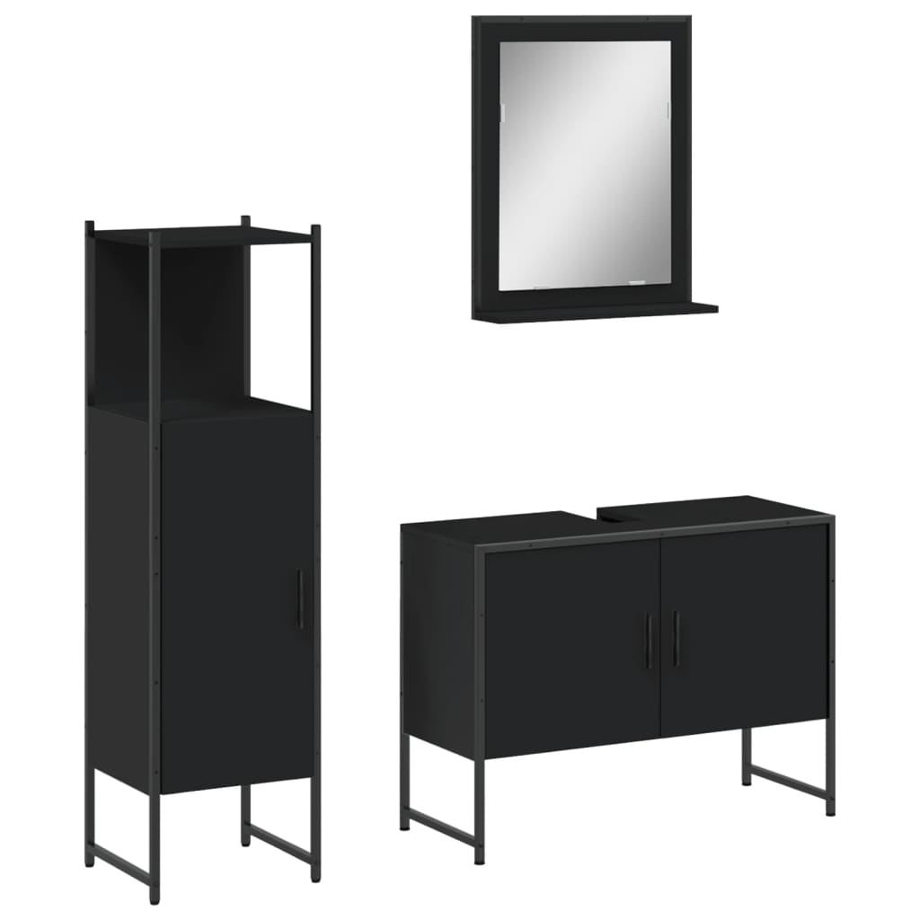 Set di Mobili da Bagno 3 pz Nero in Legno Multistrato 3214349