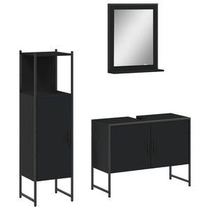 Set di Mobili da Bagno 3 pz Nero in Legno Multistrato 3214349