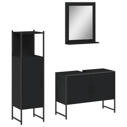 Set di Mobili da Bagno 3 pz Nero in Legno Multistrato 3214349