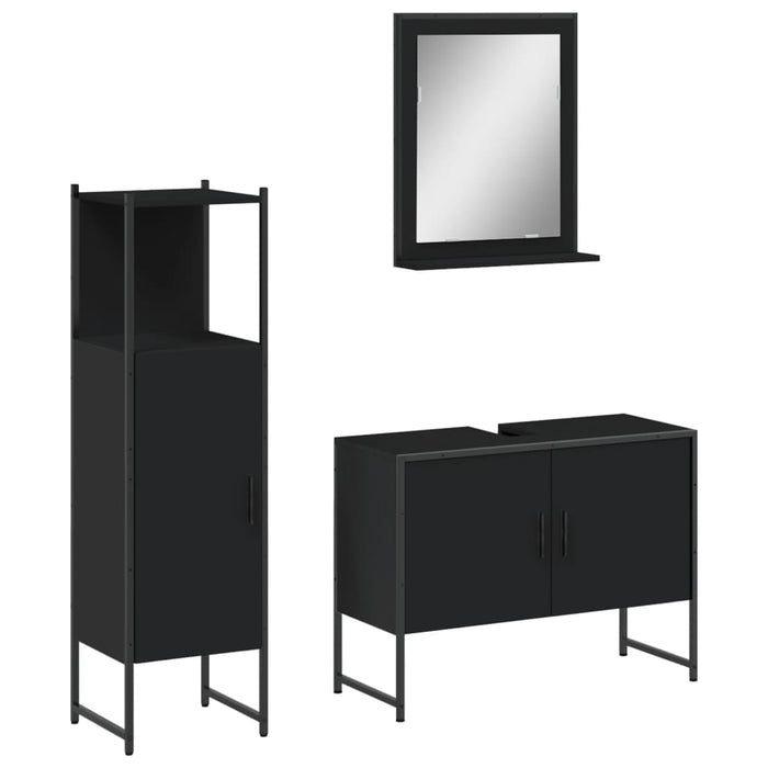 Set di Mobili da Bagno 3 pz Nero in Legno Multistrato 3214349