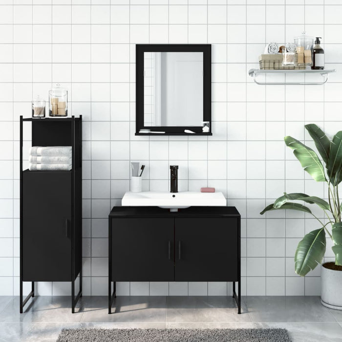 Set di Mobili da Bagno 3 pz Nero in Legno Multistrato 3214349