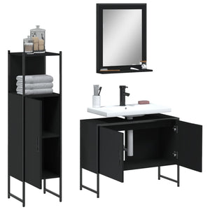 Set di Mobili da Bagno 3 pz Nero in Legno Multistrato 3214349