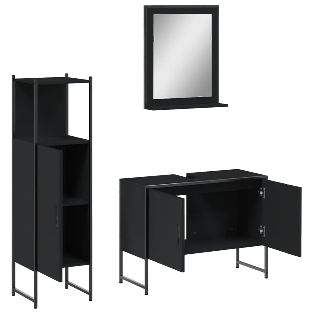 Set di Mobili da Bagno 3 pz Nero in Legno Multistrato 3214349