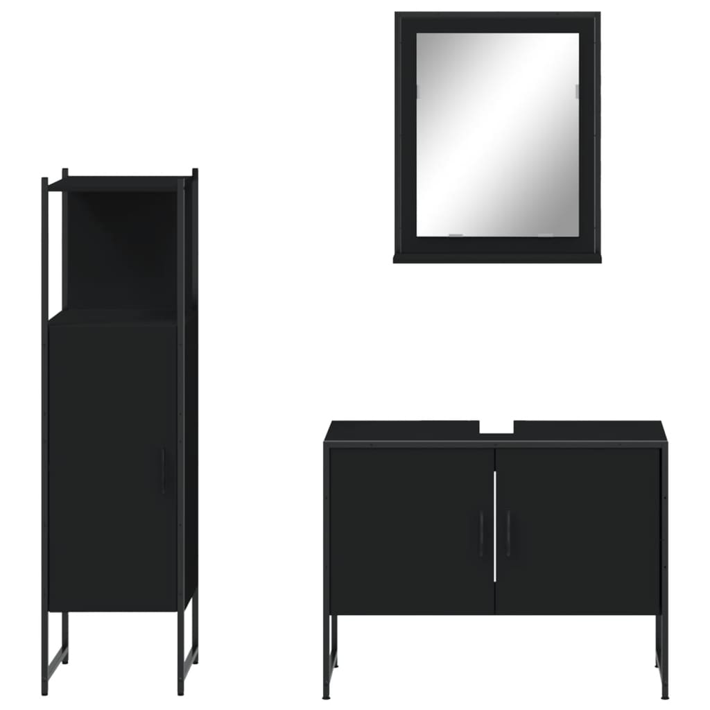 Set di Mobili da Bagno 3 pz Nero in Legno Multistrato 3214349