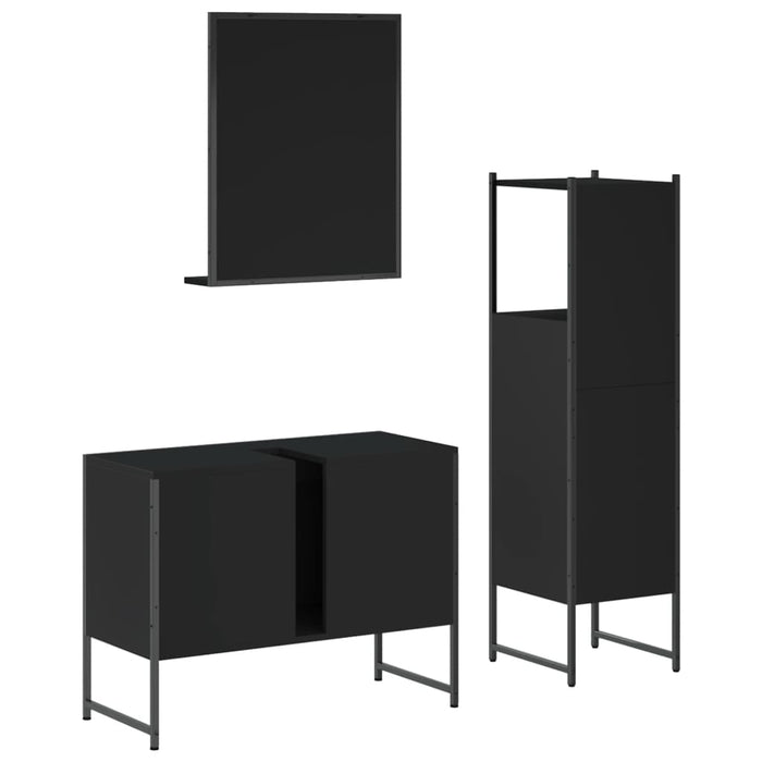 Set di Mobili da Bagno 3 pz Nero in Legno Multistrato 3214349