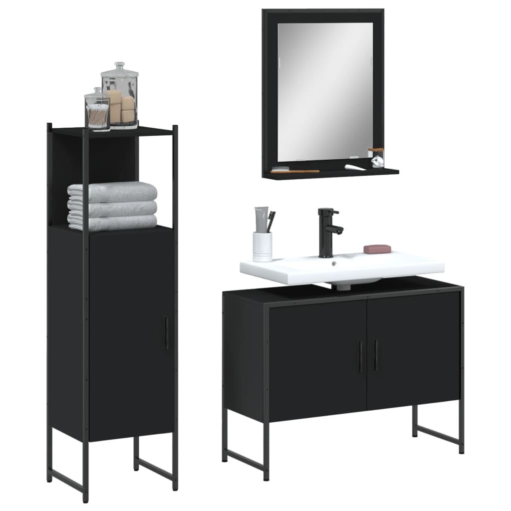 Set di Mobili da Bagno 3 pz Nero in Legno Multistrato 3214349