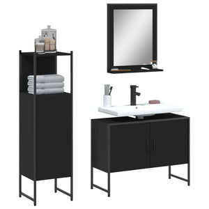 Set di Mobili da Bagno 3 pz Nero in Legno Multistrato 3214349