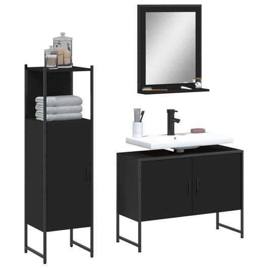 Set di Mobili da Bagno 3 pz Nero in Legno Multistrato 3214349