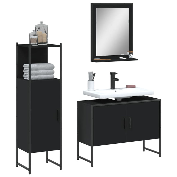 Set di Mobili da Bagno 3 pz Nero in Legno Multistrato 3214349