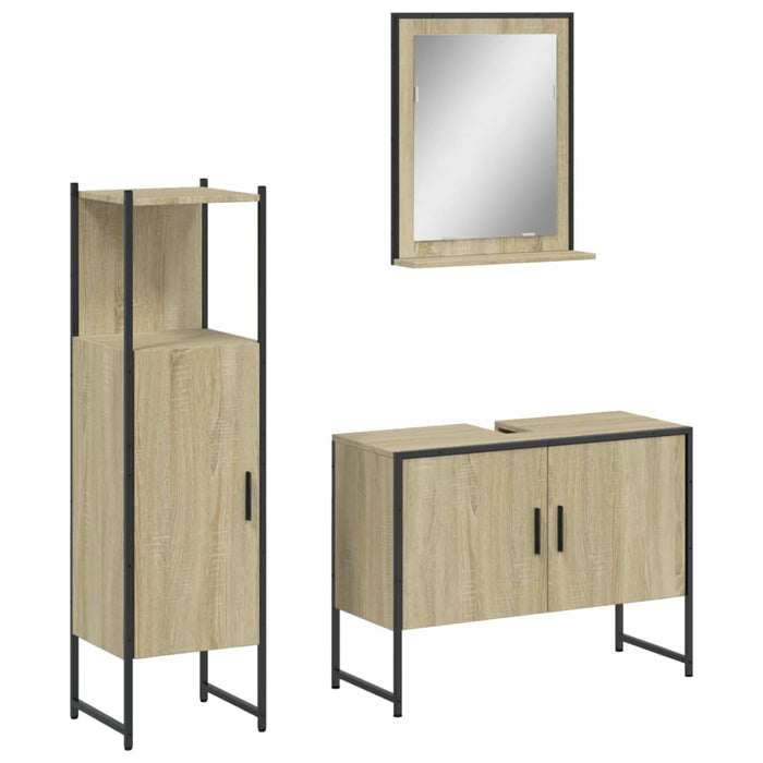Set di Mobili da Bagno 3 pz Rovere Sonoma in Legno Multistrato 3214350