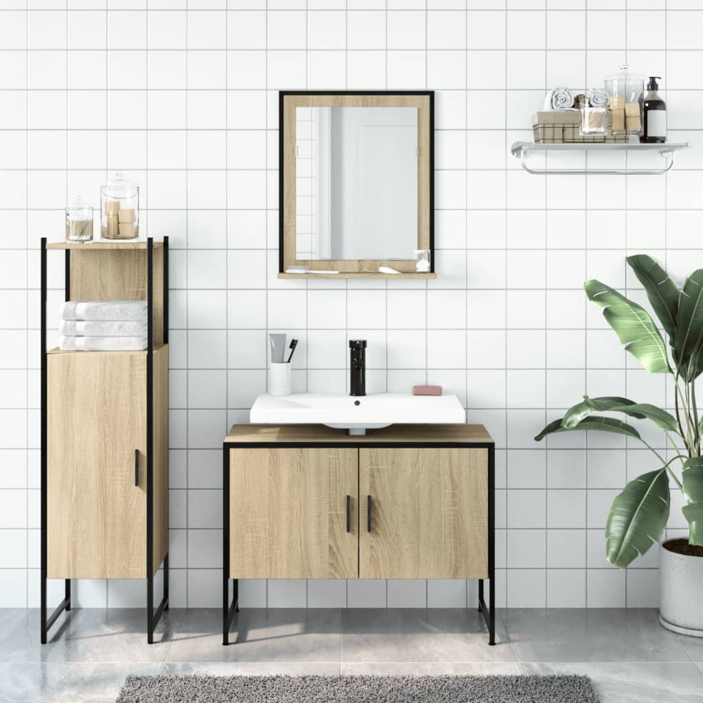 Set di Mobili da Bagno 3 pz Rovere Sonoma in Legno Multistrato 3214350