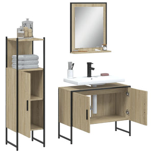 Set di Mobili da Bagno 3 pz Rovere Sonoma in Legno Multistrato 3214350