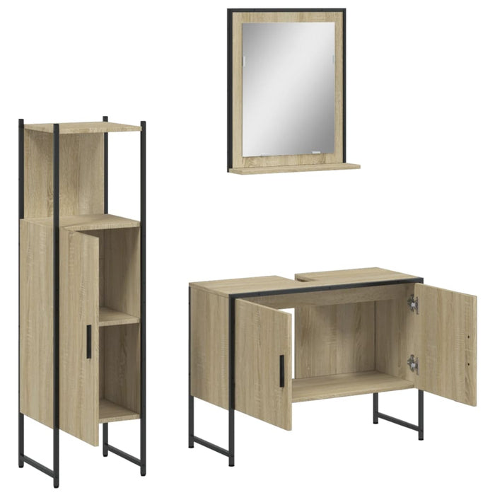 Set di Mobili da Bagno 3 pz Rovere Sonoma in Legno Multistrato 3214350