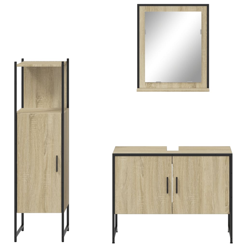 Set di Mobili da Bagno 3 pz Rovere Sonoma in Legno Multistrato 3214350