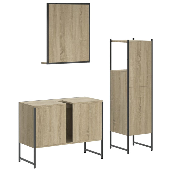 Set di Mobili da Bagno 3 pz Rovere Sonoma in Legno Multistrato 3214350