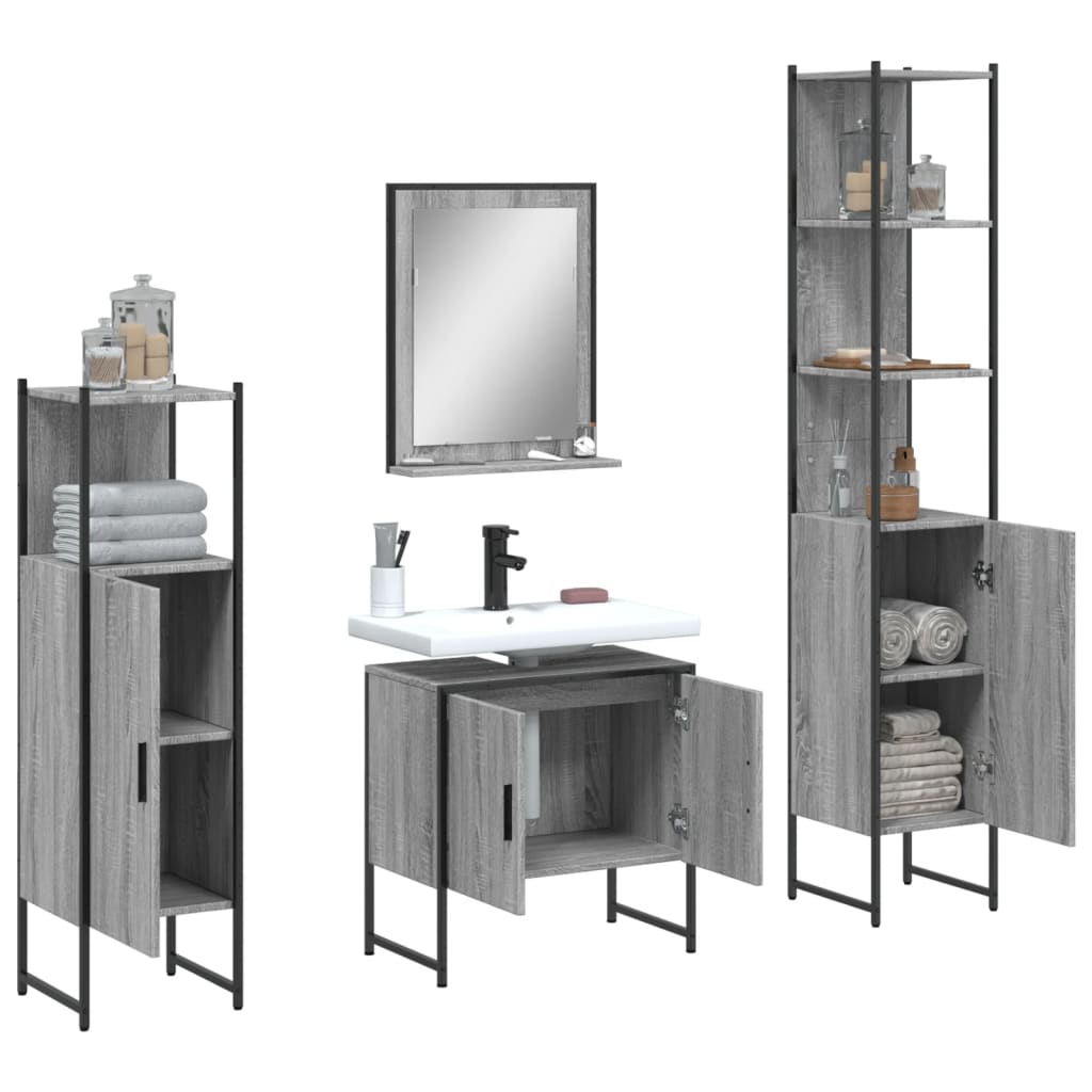 Set Mobili da Bagno 4 pz Grigio Sonoma in Legno Multistrato 3214357