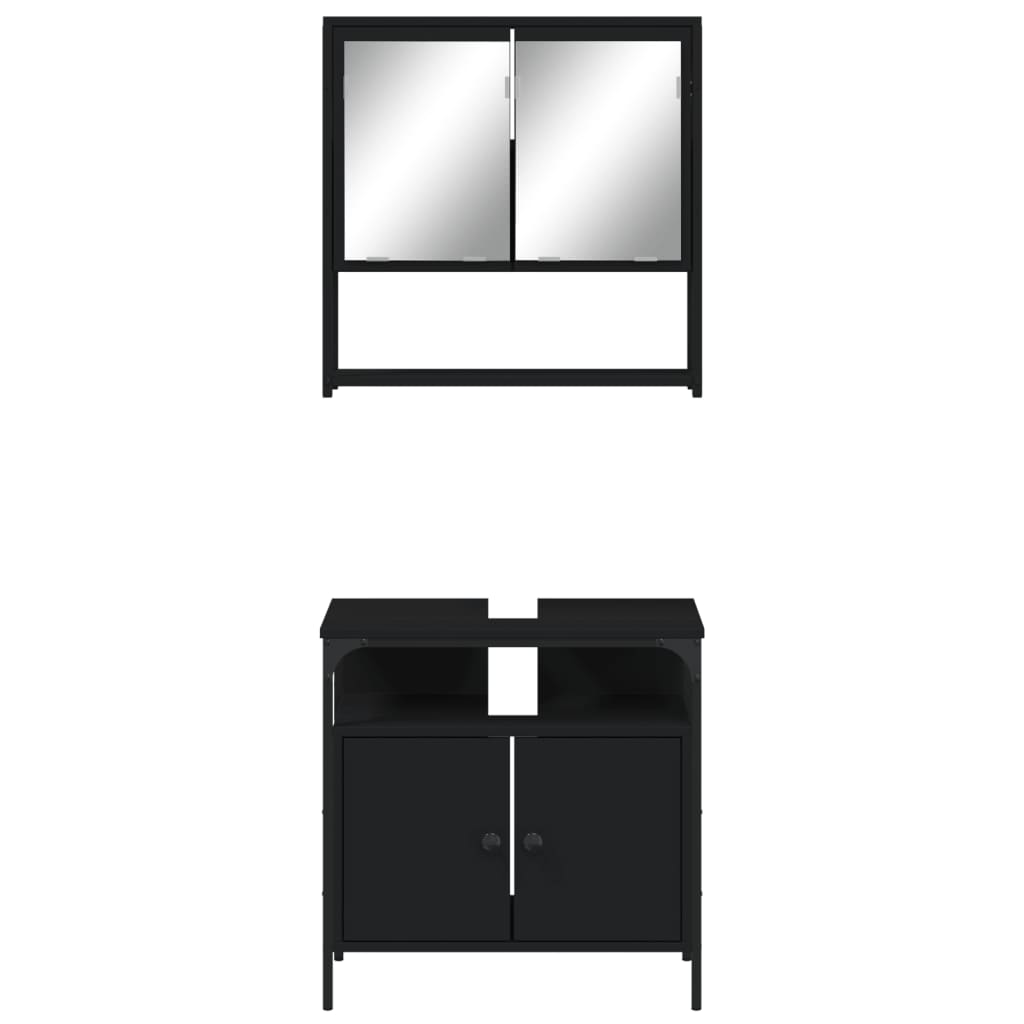 Set Mobili da Bagno 2 pz Nero in Legno Multistrato 3214655