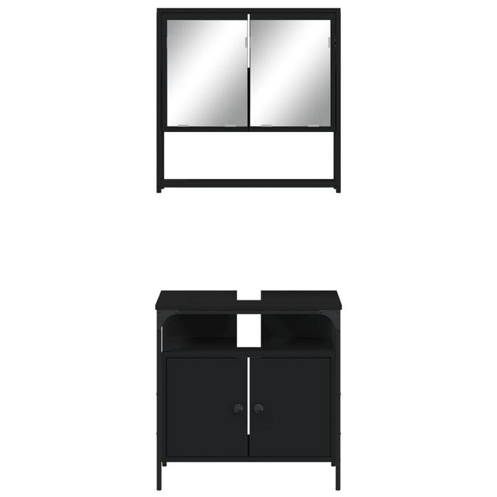 Set Mobili da Bagno 2 pz Nero in Legno Multistrato 3214655