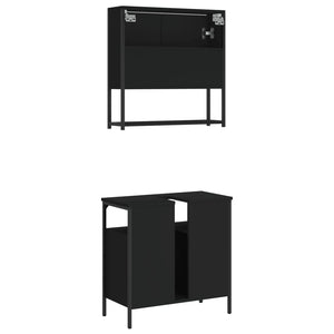 Set Mobili da Bagno 2 pz Nero in Legno Multistrato 3214655