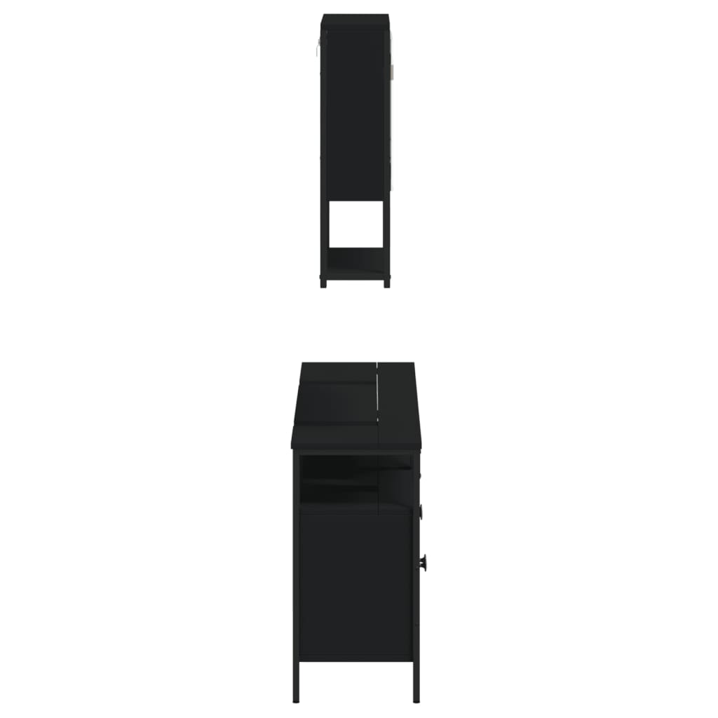 Set Mobili da Bagno 3 pz Nero in Legno Multistrato