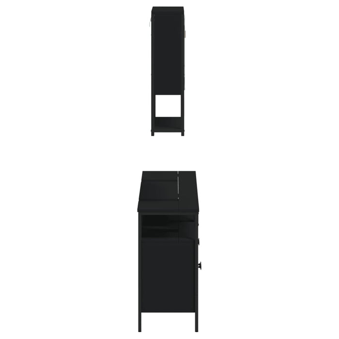 Set Mobili da Bagno 3 pz Nero in Legno Multistrato