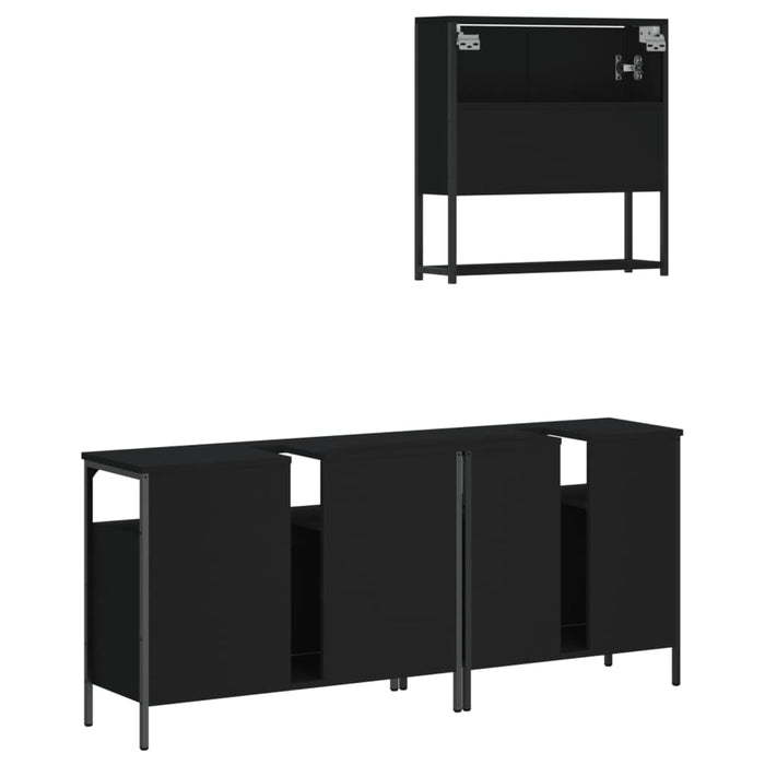 Set Mobili da Bagno 3 pz Nero in Legno Multistrato