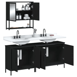 Set Mobili da Bagno 3 pz Nero in Legno Multistrato