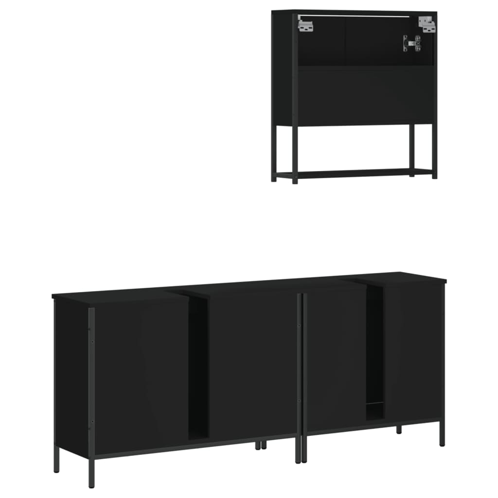 Set Mobili da Bagno 3 pz Nero in Legno Multistrato
