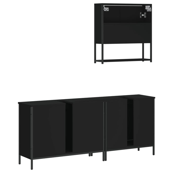 Set Mobili da Bagno 3 pz Nero in Legno Multistrato