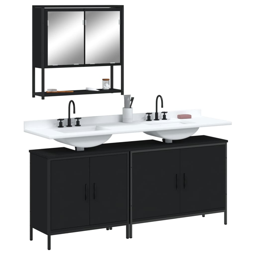 Set Mobili da Bagno 3 pz Nero in Legno Multistrato