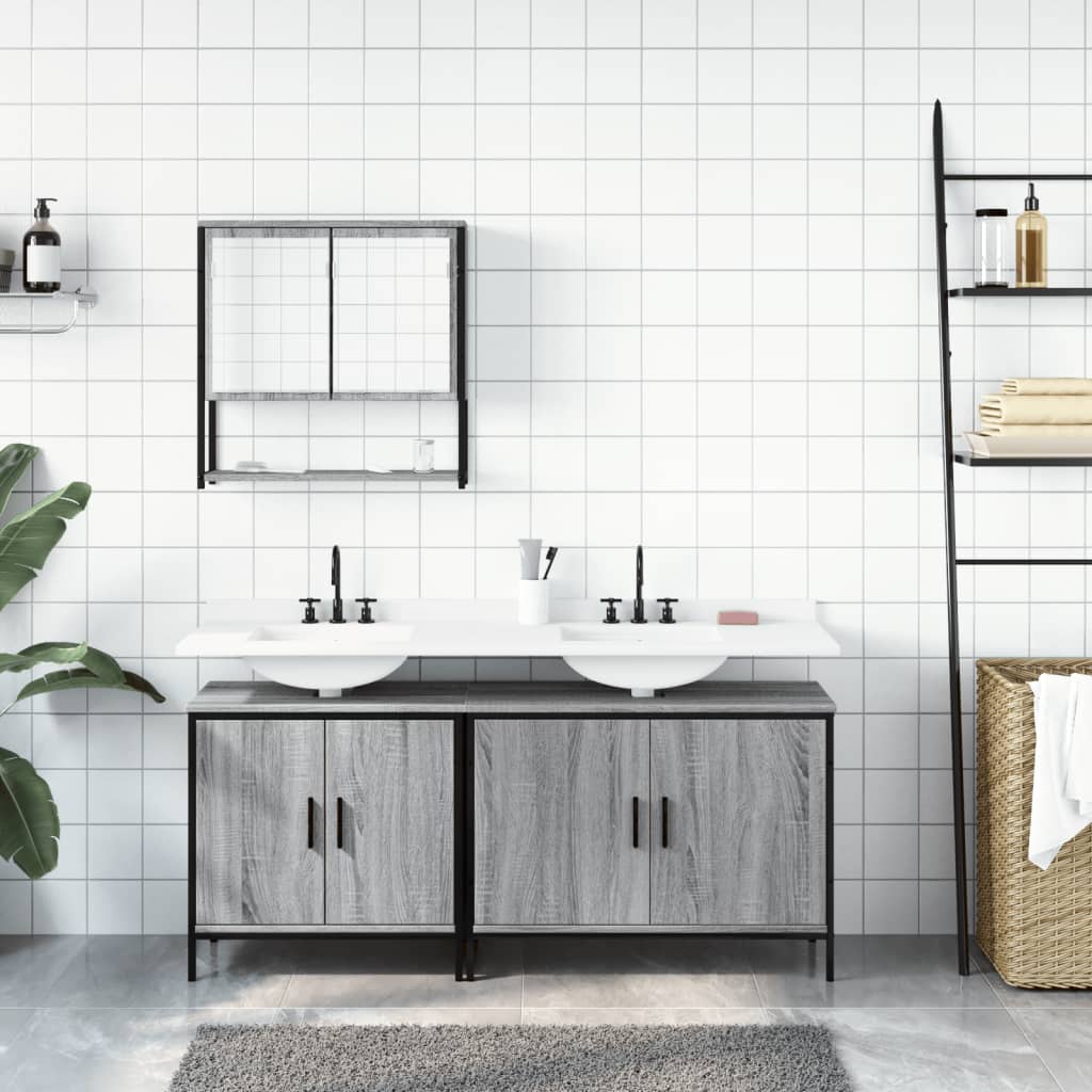 vidaXL Set Mobili da Bagno 3 pz Grigio Sonoma in Legno Multistrato