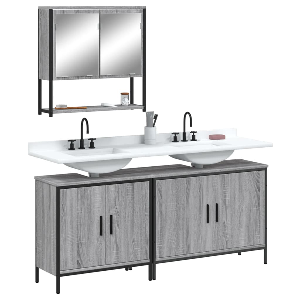 vidaXL Set Mobili da Bagno 3 pz Grigio Sonoma in Legno Multistrato