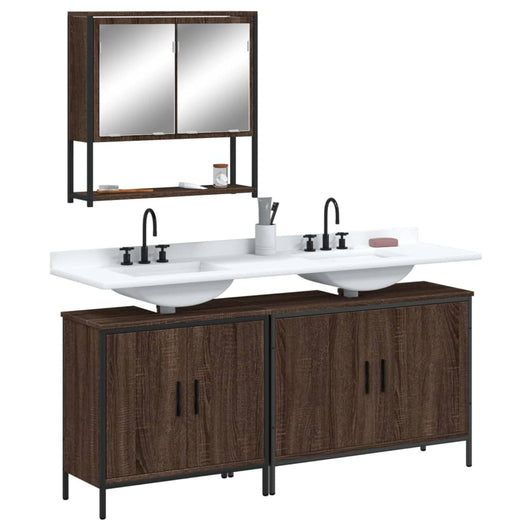 Set Mobili da Bagno 3 pz Rovere Marrone in Legno Multistratocod mxl 91568