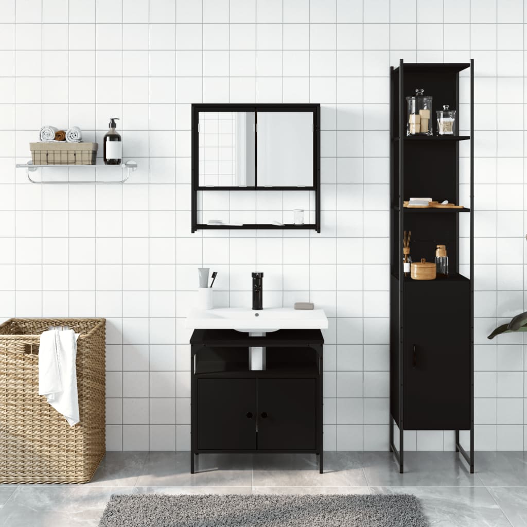 Set Mobili da Bagno 3 pz Nero in Legno Multistrato 3214675