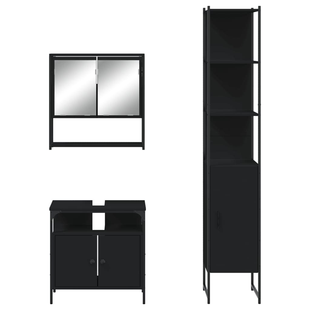 Set Mobili da Bagno 3 pz Nero in Legno Multistrato 3214675