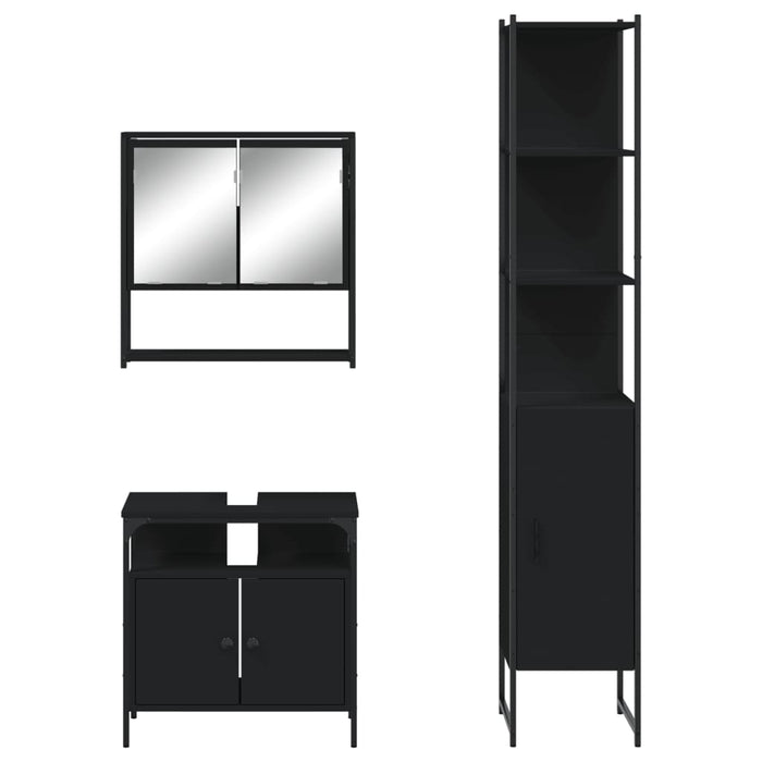 Set Mobili da Bagno 3 pz Nero in Legno Multistrato 3214675