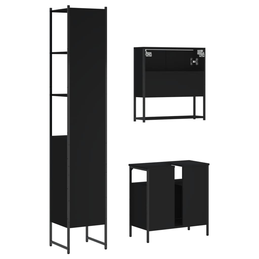 Set Mobili da Bagno 3 pz Nero in Legno Multistrato 3214675