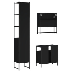 Set Mobili da Bagno 3 pz Nero in Legno Multistrato 3214675
