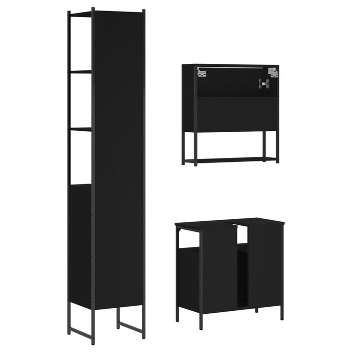 Set Mobili da Bagno 3 pz Nero in Legno Multistrato 3214675