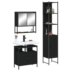 Set Mobili da Bagno 3 pz Nero in Legno Multistrato 3214675