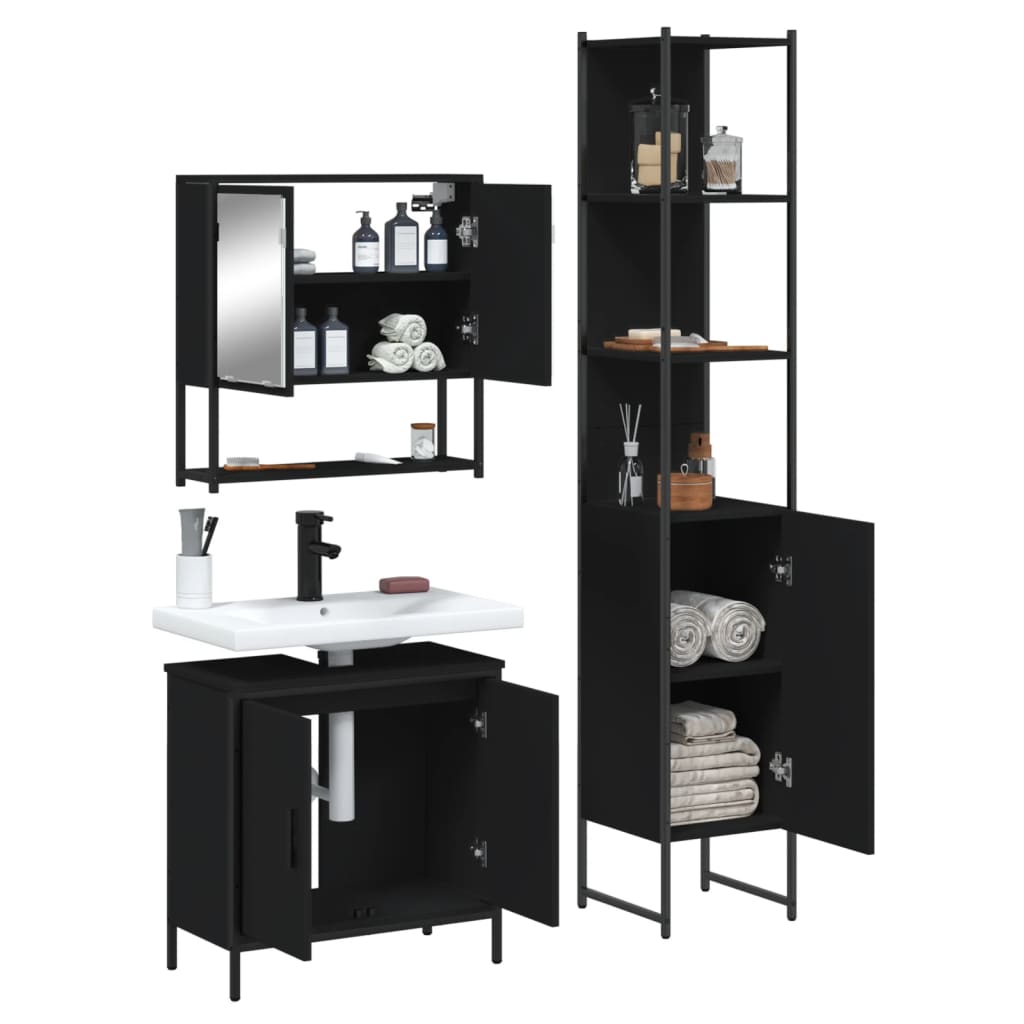 Set Mobili da Bagno 3 pz Nero in Legno Multistrato 3214680
