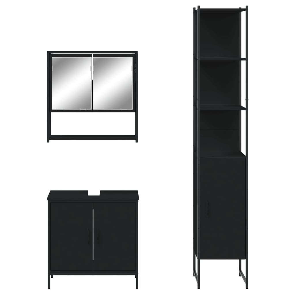 Set Mobili da Bagno 3 pz Nero in Legno Multistrato 3214680