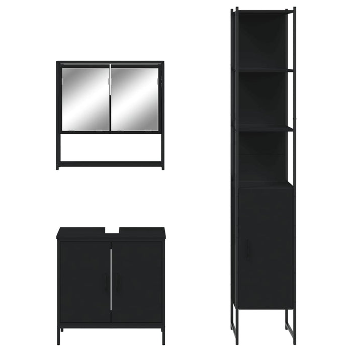 Set Mobili da Bagno 3 pz Nero in Legno Multistrato 3214680