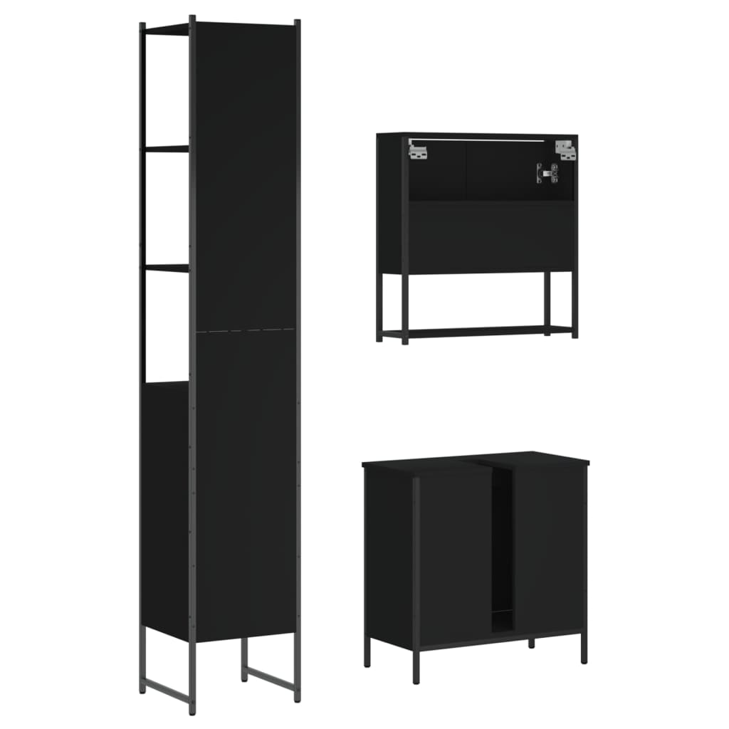 Set Mobili da Bagno 3 pz Nero in Legno Multistrato 3214680