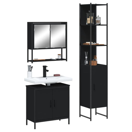 Set Mobili da Bagno 3 pz Nero in Legno Multistrato 3214680
