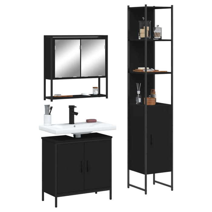 Set Mobili da Bagno 3 pz Nero in Legno Multistrato 3214680