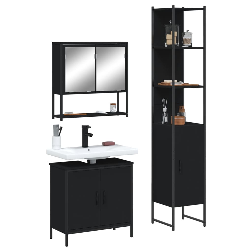 Set Mobili da Bagno 3 pz Nero in Legno Multistrato 3214680
