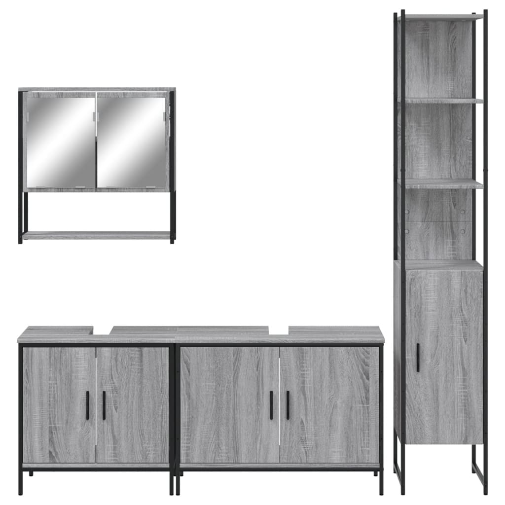 vidaXL Set Mobili da Bagno 4 pz Grigio Sonoma in Legno Multistrato