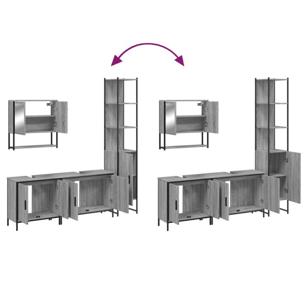 vidaXL Set Mobili da Bagno 4 pz Grigio Sonoma in Legno Multistrato